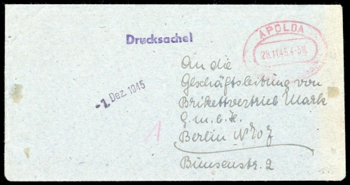 1945, Gebühr bezahlt, Belege 45-48, Notmaßnahmen, Brief