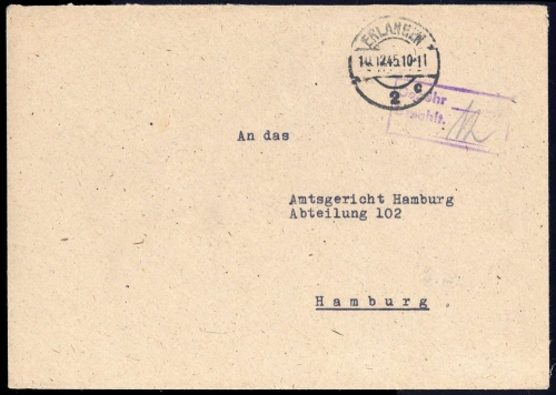 1945, Gebühr bezahlt, Belege 45-48, Notmaßnahmen, Brief