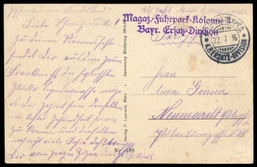 1916, Feldpost I. Wk, Brief