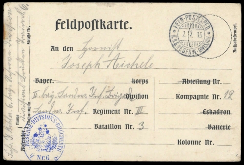 1915, Feldpost I. Wk, Brief