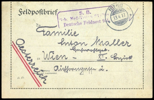 1917, Feldpost I. Wk, Brief