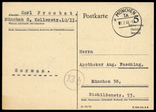 1945, Gebühr bezahlt, Belege 45-48, Notmaßnahmen, P 630, Brief
