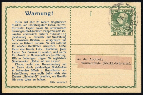 1908, Österreich, PP 218 FF F/A, Brief