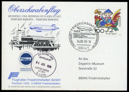 1998, Zeppelin,andere Luftschiffe,sonstiges, NT 4, Brief