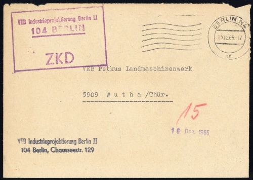 1965, DDR Dienst und ZKD allgemein, ZKD, Brief