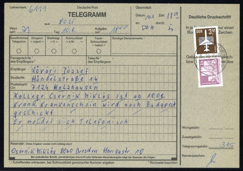 1984, DDR, 2868 u.a., Brief