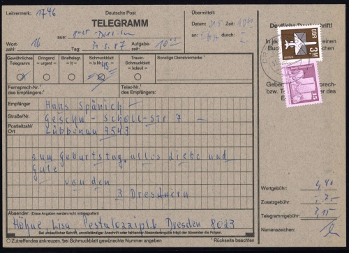 1984, DDR, 2868 u.a., Brief