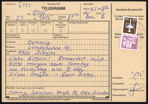 1984, DDR, 2868 u.a., Brief