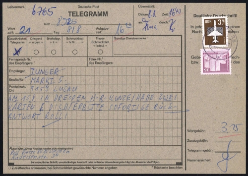 1984, DDR, 2868 u.a., Brief