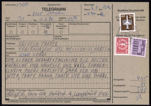 1984, DDR, 2868 u.a., Brief