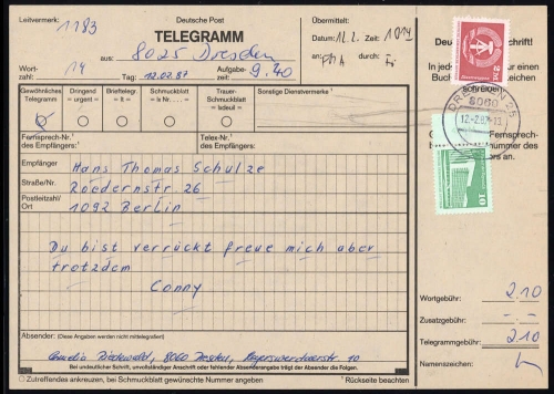 1980, DDR, 2550 v u.a., Brief