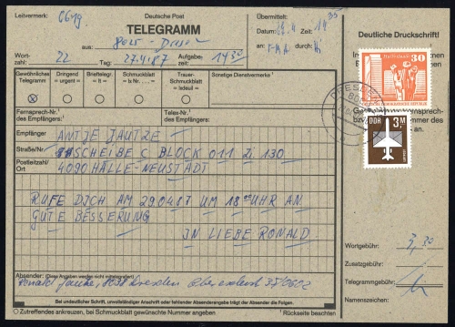 1984, DDR, 2868 u.a., Brief