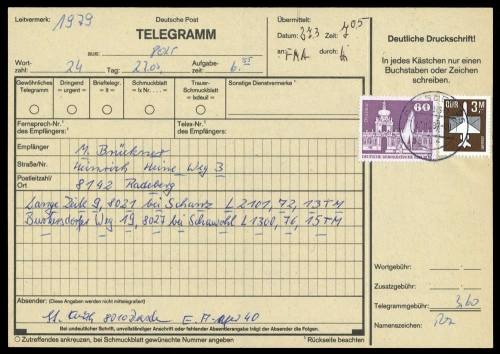 1984, DDR, 2868 u.a., Brief