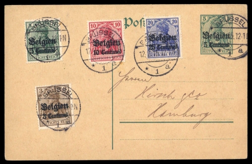 1914, Deutsche Besetzung I. WK Belgien, 1-4 + GA, Brief