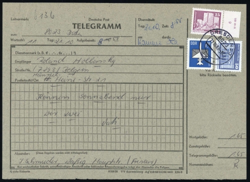 1983, DDR, 2501 DV u.a., Brief