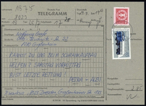 1983, DDR, 2550 + 2749, Brief