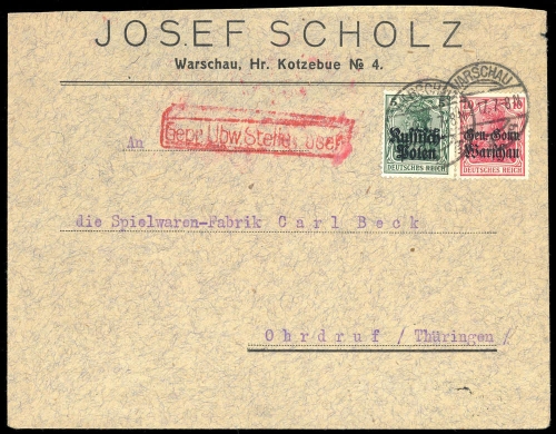 1915, Deutsche Besetzung I. WK Polen, 2 + 10, Brief