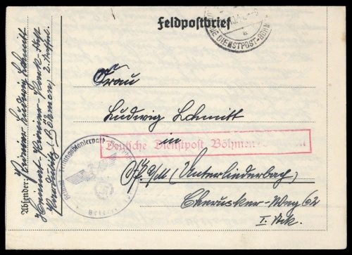1941, Böhmen und Mähren, Brief