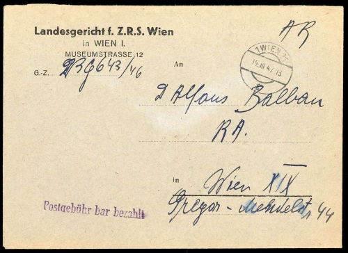 1947, Österreich, Brief