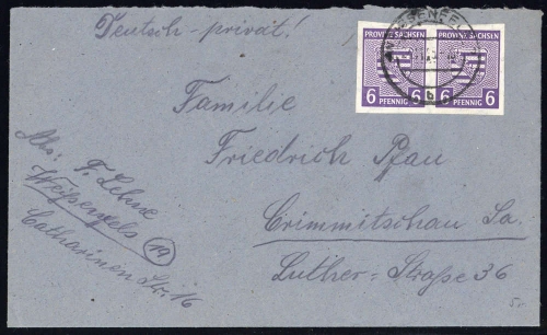 1945, SBZ Provinz Sachsen, 69 X (2), Brief