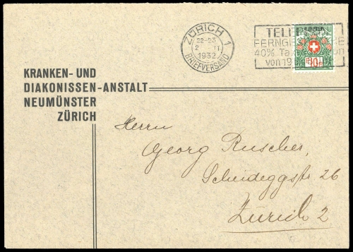 1932, Schweiz Portofreiheit für gemeinnützige Anstaltem, P 12 I, ...