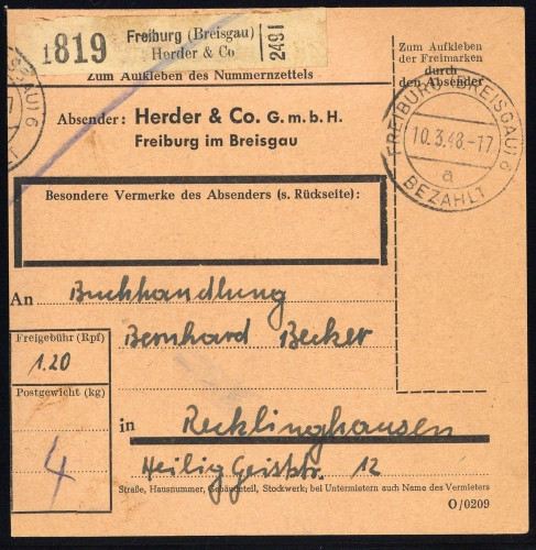 1948, Französische Zone Baden, Brief