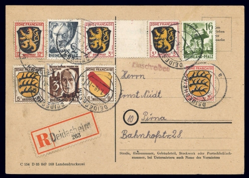 1945, Französische Zone Allgemeine Ausgabe, 2 ZW u.a., Brief