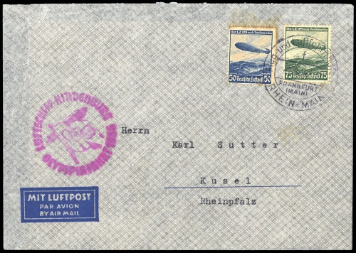 1936, Zeppelin,Zeppelinpost LZ129,Olympiafahrt, Si 427 B, Brief