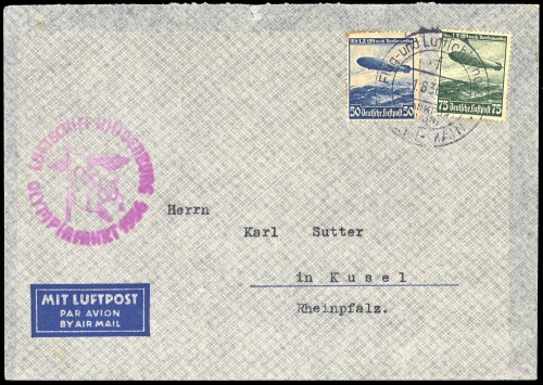 1936, Zeppelin,Zeppelinpost LZ129,Olympiafahrt, Si 427 B, Brief