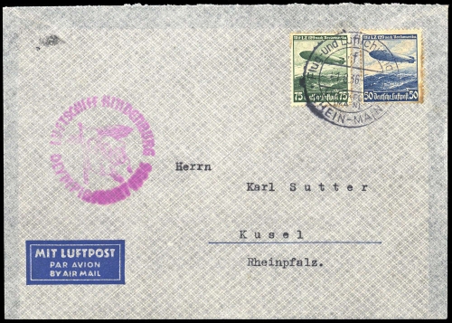 1936, Zeppelin,Zeppelinpost LZ129,Olympiafahrt, Si 427 B, Brief
