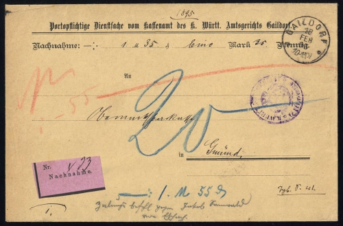 1895, Altdeutschland Württemberg, GERICHT, Brief