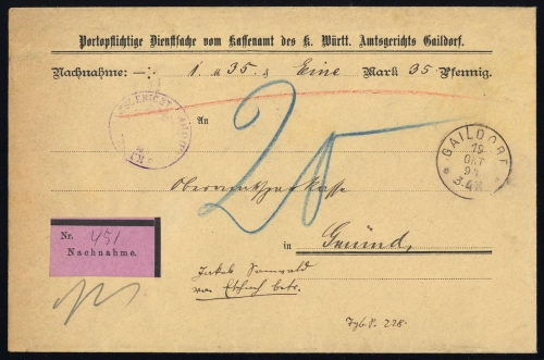 1894, Altdeutschland Württemberg, GERICHT, Brief