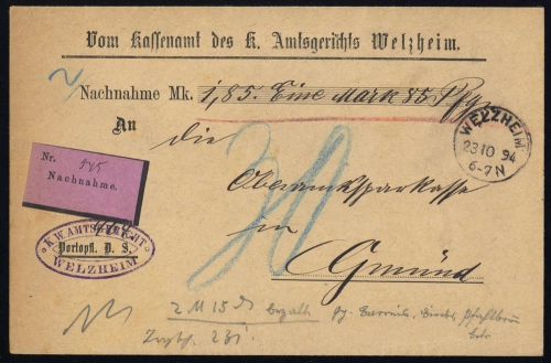 1894, Altdeutschland Württemberg, GERICHT, Brief