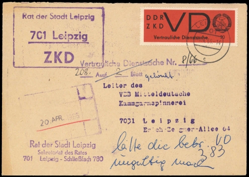 1965, DDR Vertrauliche Dienstsachen, VD 3 x, Brief