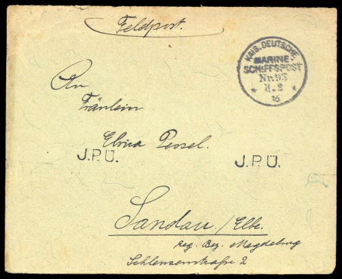 1916, Deutsche Marine Schiffspost, Brief