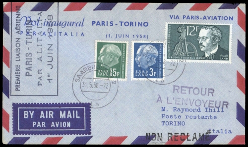1958, Saar, 410 + 415 u.a., Brief