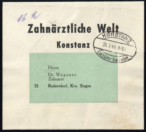 1946, Französische Zone Baden, Brief