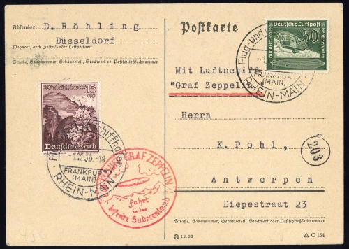 1938, Zeppelin,Zeppelinpost LZ 130,Sudetenlandfahrten, Si 456, ...