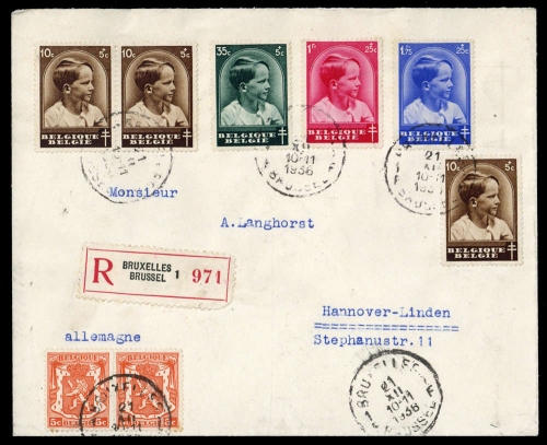 1936, Belgien, 434(3),436,439,440 u.a., Brief