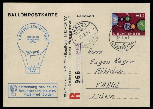 1961, Liechtenstein, 391-94, 386, Brief