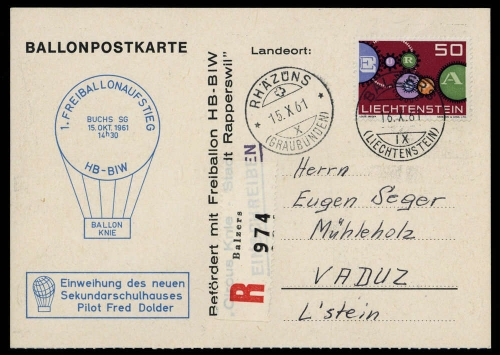 1961, Liechtenstein, 391-94, 386, Brief