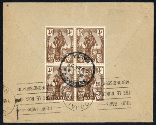 1925, Malta, 82 (4) u.87, Brief