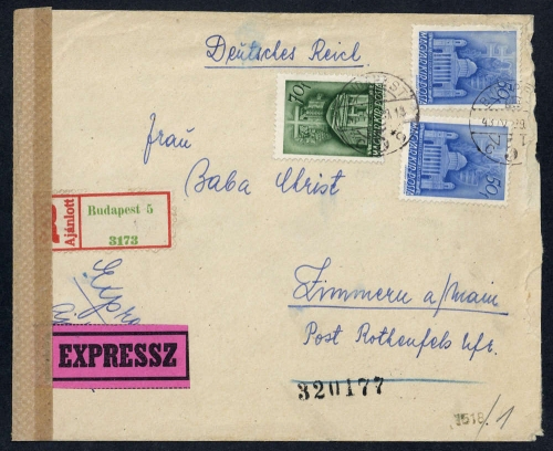 1943, Ungarn, 719 (2) u. 720, Brief
