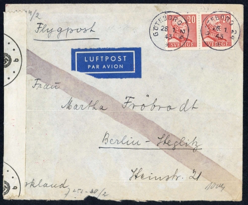 1943, Schweden, 258 (2), Brief