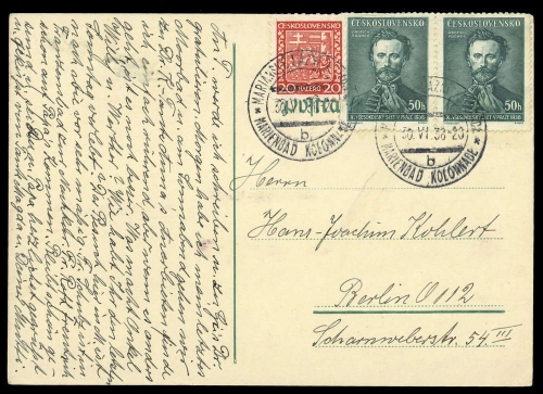 1938, Tschechoslowakei, 279 u. 395 (2), Brief