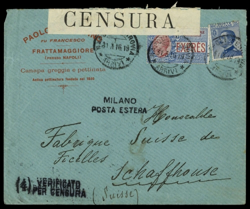 1916, Italien, 90 u.93, Brief