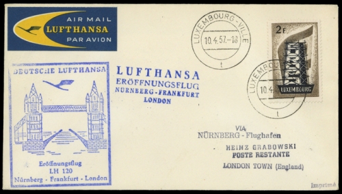 1957, Luftfahrt,Flugpost,Lufthansa, Brief