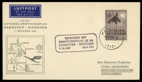 1957, Luftfahrt,Flugpost,Lufthansa, Brief