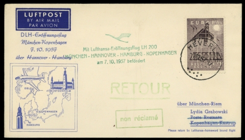 1957, Luftfahrt,Flugpost,Lufthansa, Brief