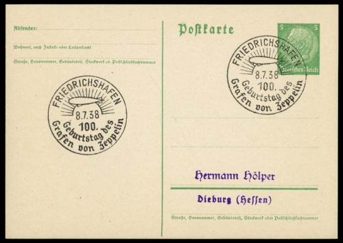 Zeppelin,Zeppelin Sonderstempel,Sonderstempel bis 1939, Brief